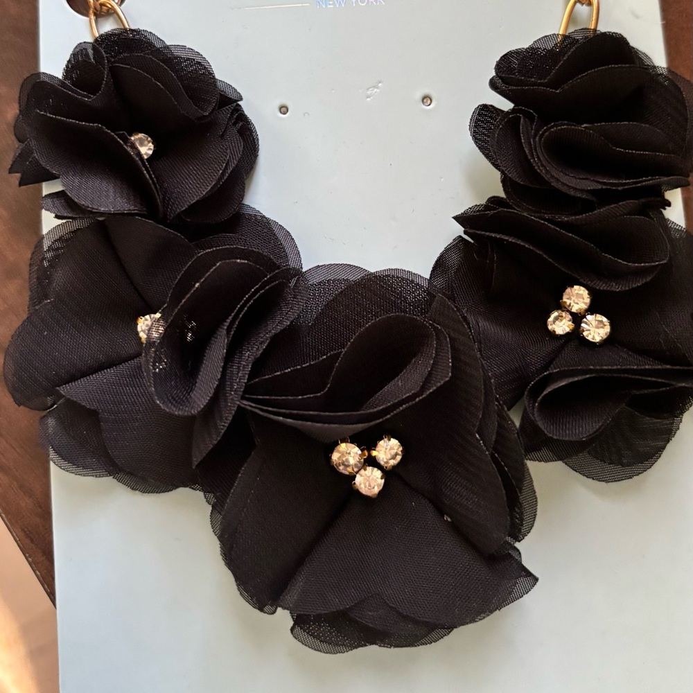 Black Floral silk Statement Necklace